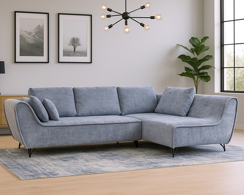 Benny sarokgarnitúra szürkés kék balos