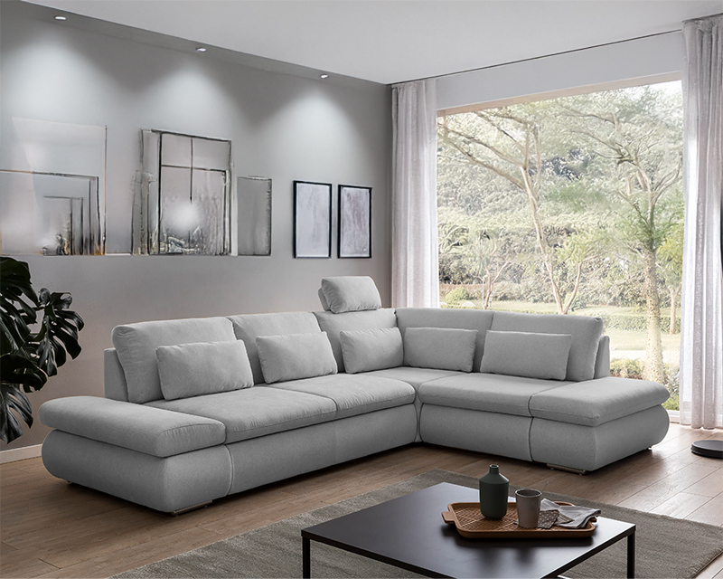 Cosenza sarokgarnitúra fejtámlával balos szürke