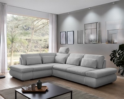 Cosenza sarokgarnitúra fejtámlával jobbos szürke