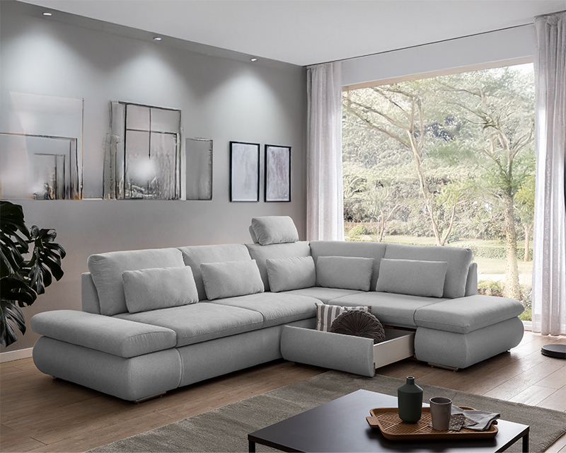 Cosenza sarokgarnitúra fejtámlával balos szürke