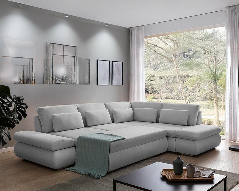 Cosenza sarokgarnitúra fejtámlával balos szürke