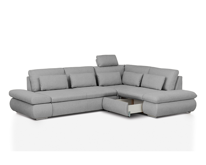 Cosenza sarokgarnitúra fejtámlával balos szürke