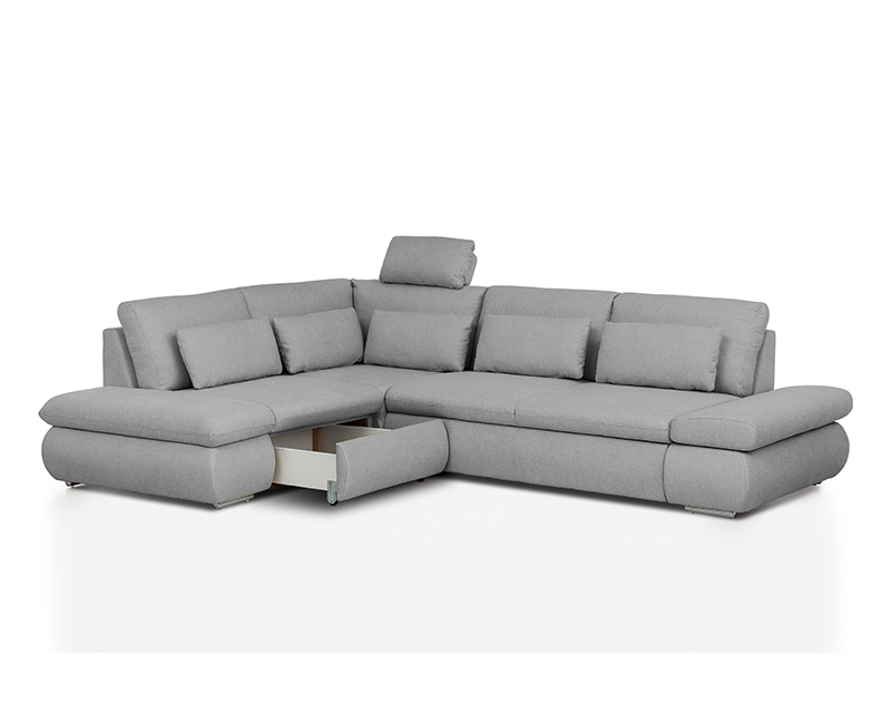 Cosenza sarokgarnitúra fejtámlával jobbos szürke