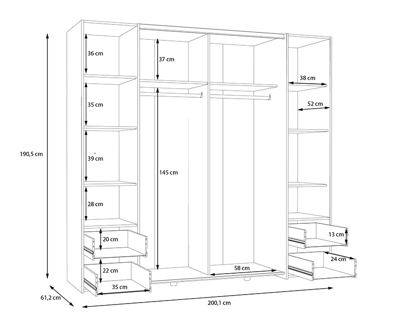 Lyon gardróbszekrény artisan tölgy / fehér