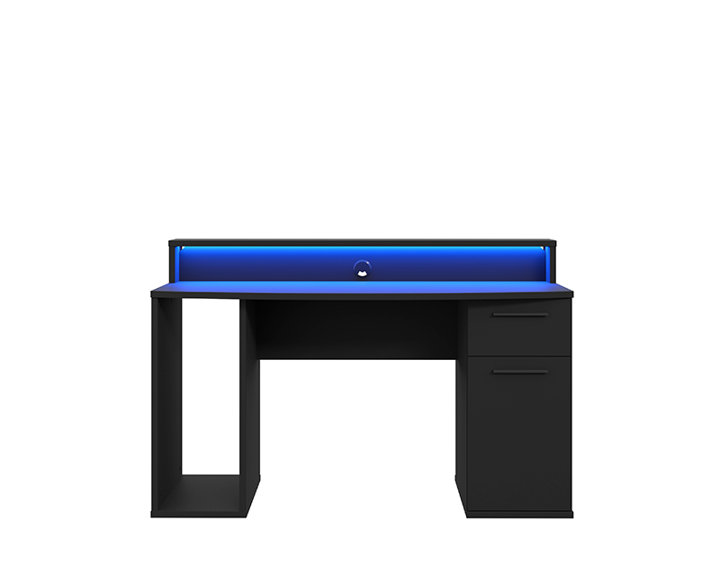 Gamer számítógépasztal + RGB LED világítás matt fekete