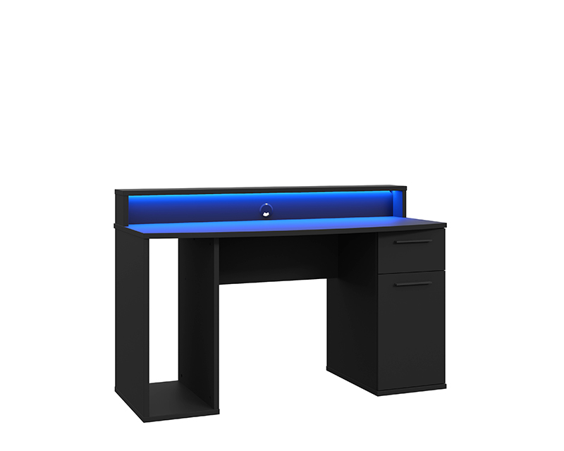 Gamer számítógépasztal + RGB LED világítás matt fekete