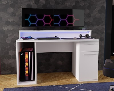Gamer számítógépasztal + RGB LED világítás matt fehér