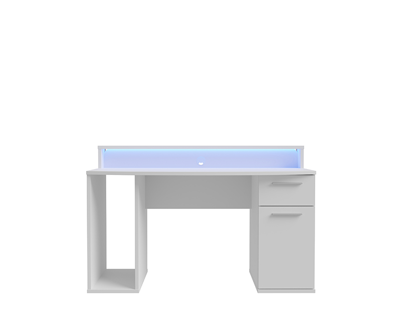Gamer számítógépasztal + RGB LED világítás matt fehér