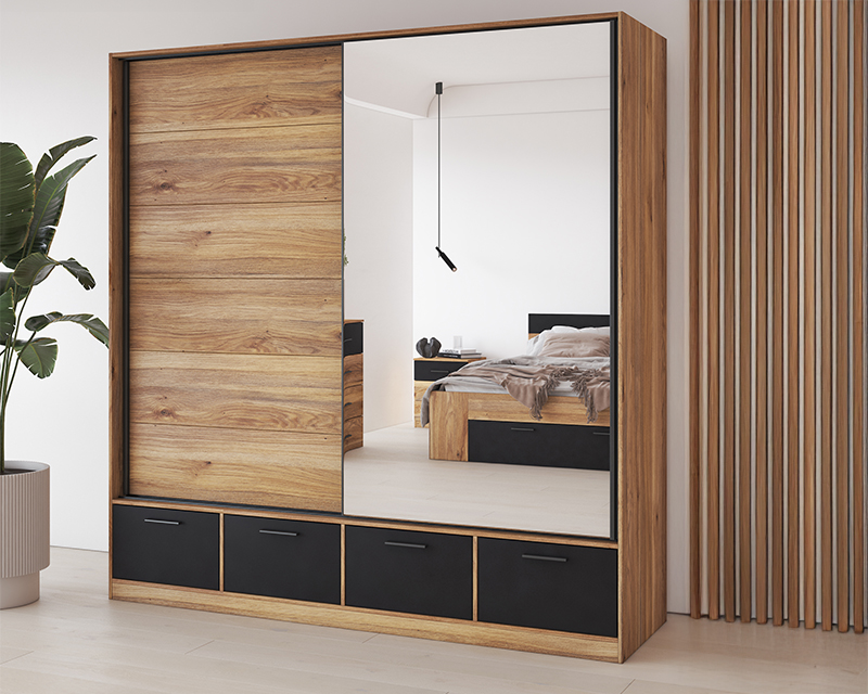 Kendy tolóajtós szekrény 200 mauvella tölgy/tükör