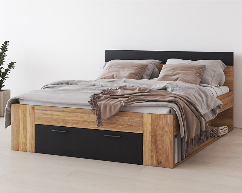 Kendy 160-as ágykeret mauvella tölgy/fekete