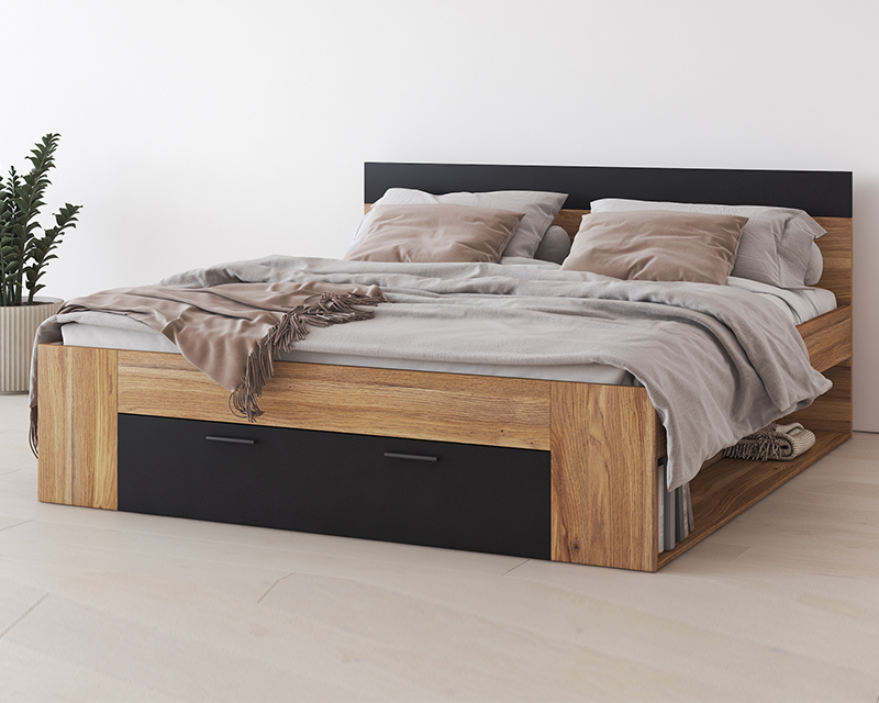 Kendy 180-as ágykeret mauvella tölgy / fekete