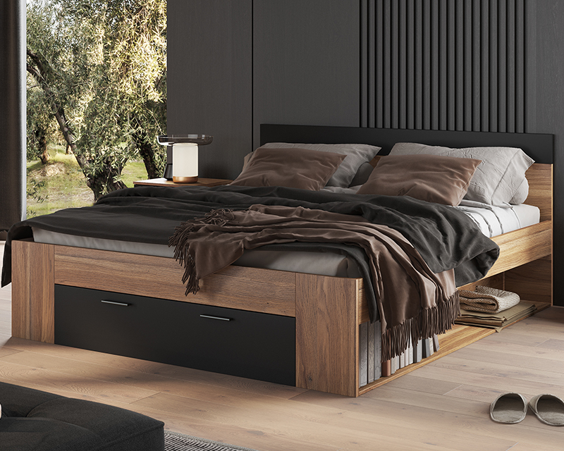 Kendy 180-as ágykeret mauvella tölgy / fekete