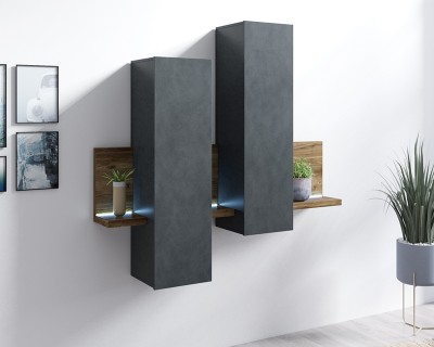 Laura falipolc + faliszekrény Apenzell fenyő/Matera szürke