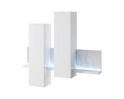 Laura falipolc + faliszekrény fehér/beton colorado