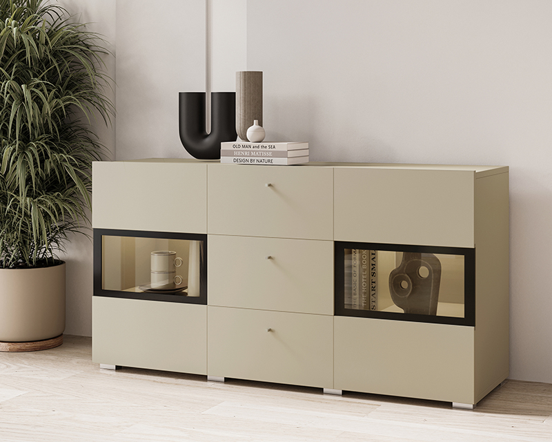 Lorenzo vitrines komód beige