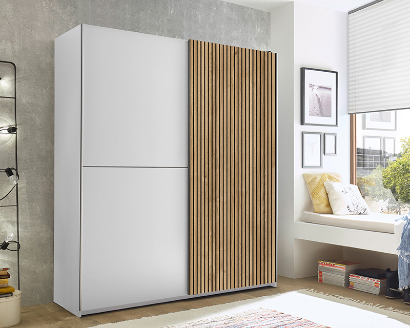 Berlin tolóajtós szekrény fehér / karlstadt tölgy