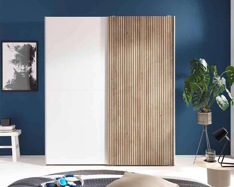 Berlin tolóajtós szekrény fehér / karlstadt tölgy