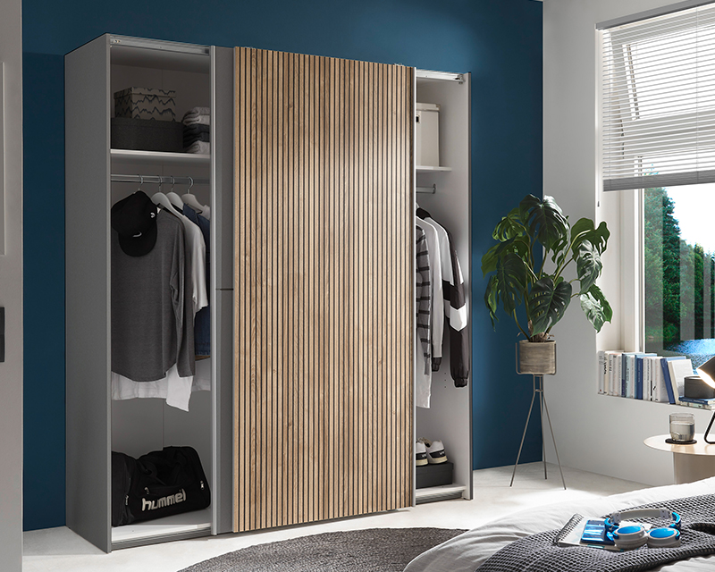 Berlin tolóajtós szekrény fehér / karlstadt tölgy