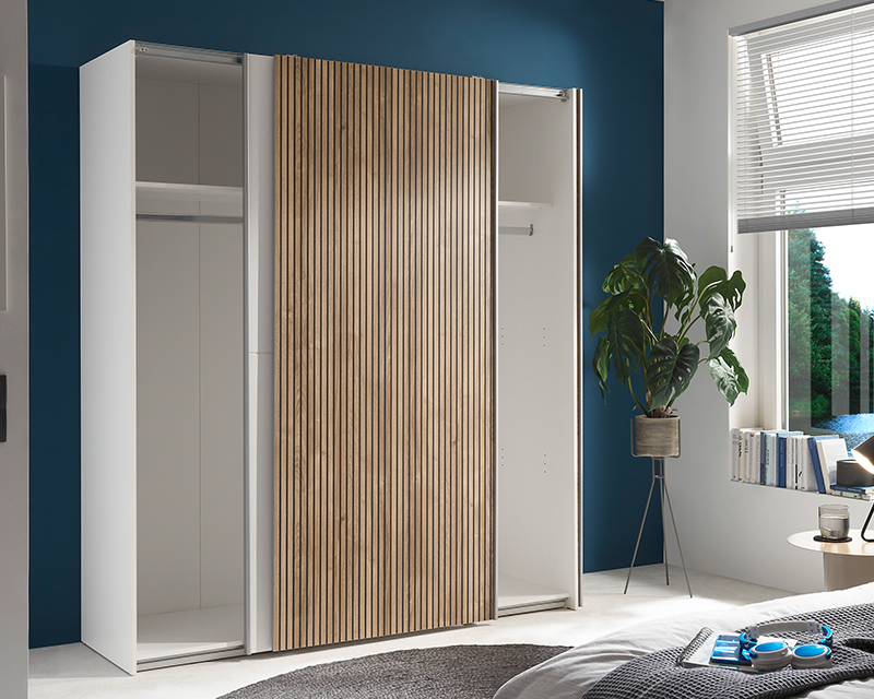 Berlin tolóajtós szekrény fehér / karlstadt tölgy