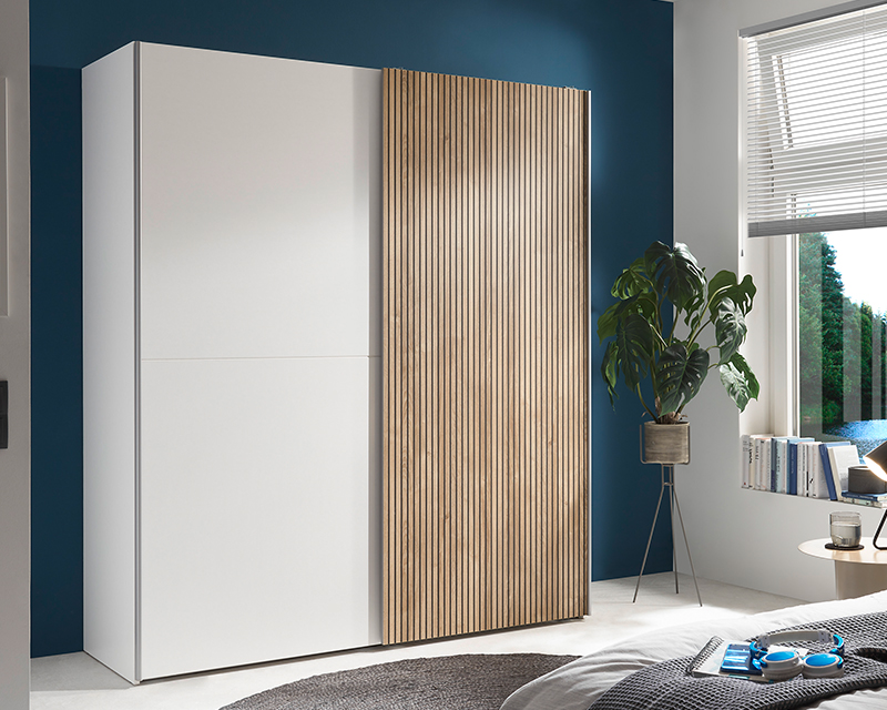 Berlin tolóajtós szekrény fehér / karlstadt tölgy