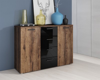 Alex komód öreg tölgy/magasfényű fekete