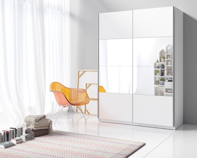 Kendy tolóajtós szekrény fehér/tükör 150