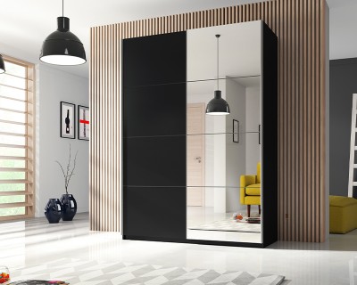 Kendy tolóajtós szekrény fekete/tükör 120