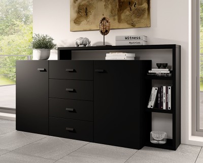 Laura 2 ajtó 4 fiókos komód fekete