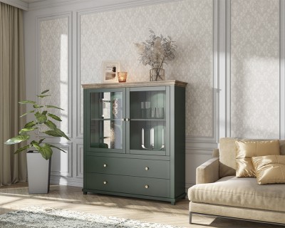 Caprice vitrines magas komód zöld