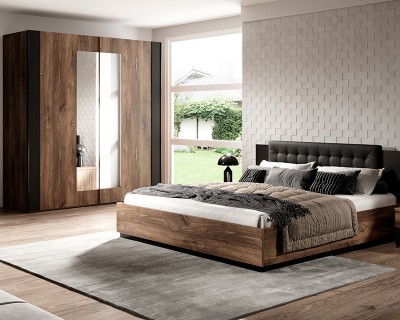 Lucca hálószoba szett 160-as ágykeret flagstaff tölgy/arany csík