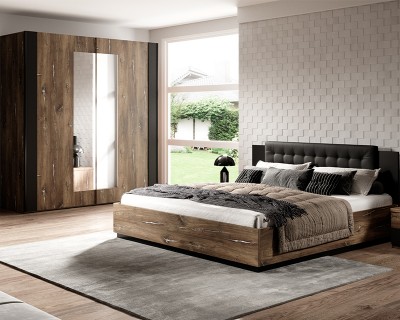 Lucca hálószoba szett 160-as ágyneműtartós ágykeret flagstaff tölgy/ezüst csík