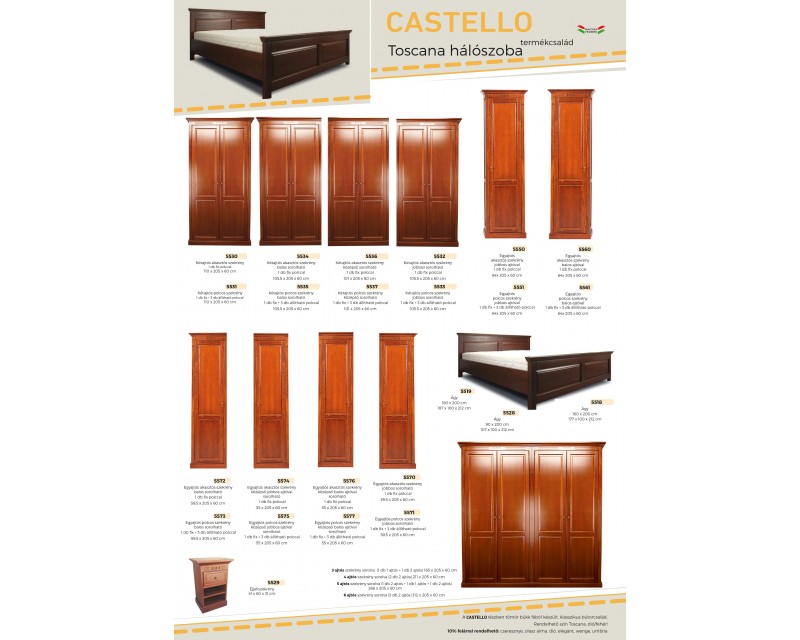 Castello 2A ruhásszekrény polcos jobbos sorolható toscana