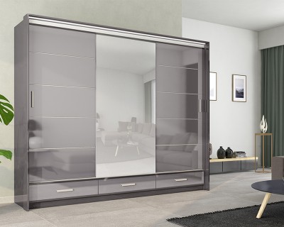 Florenz tolóajtós szekrény szürke/tükör